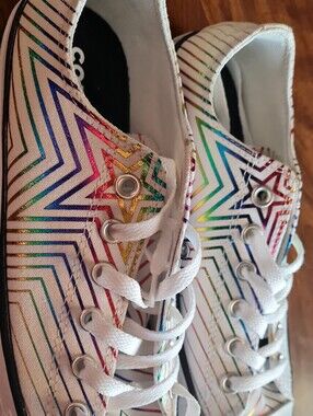 Converse All Star Low Top Sneakers in White with Rainbow Stripes